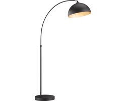 Fischer & Honsel Leitung Vloerlamp - Moderne Booglamp - 1x E27 max. 40W excl. - hoogte verstelbaar (160-200cm) - Zwart met gouden accenten