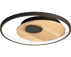 Fischer & Honsel Marit - Plafondlamp - LED 25W - 3500 lumen - Dimbaar - Warm tot koel wit licht - Ø 40cm - incl. afstandsbediening - Zwart/Hout