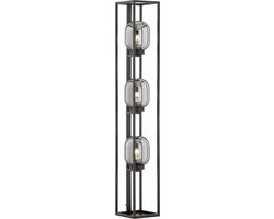 Fischer & Honsel Regi - Vloerlamp - 130 x 20 x 20 cm - 3x E27 (excl.) - Mat Zwart/Rook Glas
