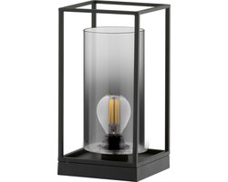 Fischer & Honsel Samu - Tafellamp - 1x E27 max. 40,0 W (excl.) - 16 x 16 x 30cm - Zwarte Metaal met Rookglas
