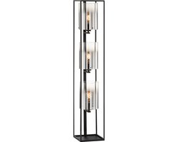 Fischer & Honsel Samu - Vloerlamp - 130 x 24 x 24 cm - 3x E27 max. 40 W (excl.) - Zwart Metaal met Rookglas
