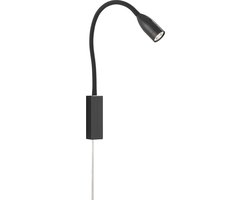 Fischer & Honsel Sten Wandlamp - LED Nachtlamp/leeslamp met flexibele arm - Warm wit licht - 5W - Dimbaar - Zwart