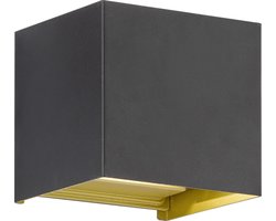 Fischer & Honsel Thore - Up & down wandlamp - geschikt voor buiten (IP44) - 11x10x10 cm - LED - 540 lumen - Helder wit licht (3000K) - Zwart/Goud