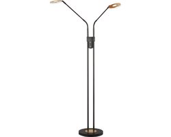 Fischer & Honsel - Vloerlamp Dent - 2x LED 7,5 W (incl). - Zwart Zandgrond Metaal met Bladgouden Accenten