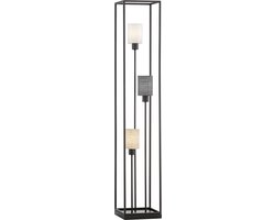 Fischer & Honsel - Vloerlamp Isko - 3x E14 max. 10 W (zonder verlichtingsmiddel) - Zwarte Zandgrond met Linnen Bekleding