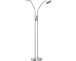 Fischer & Honsel - Vloerlamp Tallri - 2x LED 7,5 W (incl.) - Mat Nikkelkleurig Metaal met Satijnglas
