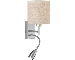 Fischer & Honsel Wandlamp Dreamer - Nachtlamp met leesarm - 1x E27 + 4W LED - Zilver / Beige