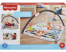 Fisher-Price 3-in-1 Muziek Glow & Grow Gym, Baby Speelmat - Met Lichtjes en Sensorisch Speelgoed voor Pasgeborenen