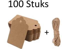 FISKA - 100 x Kleine Cadeaulabel Labels Rechthoek Bruin - 5 cm x 3 cm - Labels Karton - Label - Labels