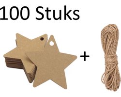 FISKA - 100x Cadeaulabels kraftpapier/karton Ster Bruin - 6cm x 6cm - Cadeau tags/etiketten - Label Ster - Cadeau versieringen/decoratie - Cadeaulabels Kerstmis - Labels Karton