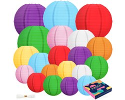 Fissaly 20 Stuks Gekleurde Lampionnen Feest Versiering – Decoratie Slinger – Leuk voor Happy Birthday Verjaardag, Kinderfeestje, Themafeest, Neon Party & Feestje