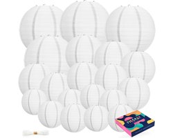Fissaly 20 Stuks Witte Lampionnen Feest Versiering – Decoratie Slinger – Verjaardag, Jubileum & Bruiloft