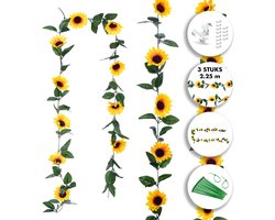 Fissaly 3 Stuks Zonnebloem Slinger Decoratie Set – Kunsbloemen Backdrop Planten Versiering voor Woonkamer & Feest – Kunstplant, Hangplant, Nepplant & Nep Plant