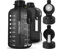 Fitcrafters Waterfles met Tijdmarkeringen - Motiverende Drinkfles - 2L - BPA vrij - Zwart