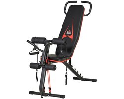 Fitness Halterbank - Fitnessbank met Elastisch Touw - Bench Press Bank - Fitness Bank - Trainingsbank - Bankdrukbank - in 6 standen Verstelbaar - Inklapbaar - Workout - Krachttraining - Zwart/Rood