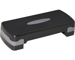 Fitness Step - Verstelbaar Stepbankje - 2 niveaus - antislip oppervlak kunststof - 68 x 29 x 15 cm - Zwart en grijs