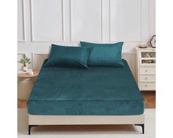 Fitted Sheet 180 x 200 cm Petrol Kleur - Warm Cuddly Fleece en Fluffy voor Boxspring Bedden met 30 cm Hoofdeinde