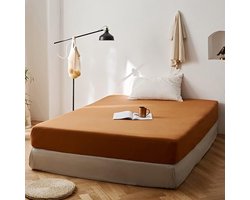 Fitted Sheet 180 x 200 cm voor Boxspring Bed, Geschikt voor Matras tot 30 cm Hoog, Zacht Microfiber Jersey in Caramel Bruin, Ademend en Kreukvrij