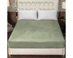 Fitted Sheet 90 x 200 cm tot 100 x 200 cm - 2 Stuks Pluche Fleece Velvet Knuffel Fluffy Bed Laken voor Boxspring Topmatras - Saliegroen met Elastische Rand