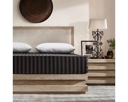 Fitted Sheet van Damast Satijn 160 x 200 cm, Zwart met Zijde Glans Streep, Geschikt voor Matrassen tot 30 cm Hoog, Luxe Kwaliteit en Ademend Materiaal