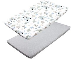 Fitted Sheets voor Babybedden - 2 Stuks, Zoo Blauw/Sterren/Wit/Grijs, 60 x 120cm