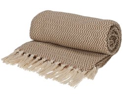 Fitz Living Plaid Visgraat 130 X 180cm - Beige - Gerecycled Katoen met Kwastjes