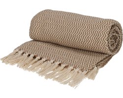 Fitz Living Plaid Visgraat - Gerecycled Katoen - 130 X 180cm - Taupe Beige