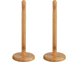Five keukenrolhouder - 2x - naturel - 12,5 x 32 cm - bamboe hout - Keukenpapier houder - Keukenrol houder