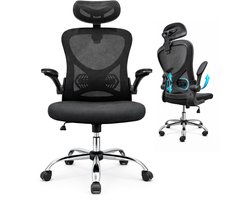 Five Stars® Ergonomische Bureaustoel voor Volwassenen - Mesh Rugleuning - Verstelbare Hoofdsteun & Armleuningen - Ergo Plus - Zwart