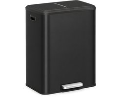 Five Stars® Prullenbak 60 Liter - 2x30L - Pedaalemmer met 2 Vakken - Afvalscheiding - RVS - Soft Close Deksel - Zwart