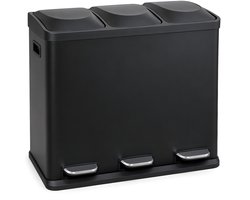 Five Stars® Prullenbak 60 Liter - 3x20L - Pedaalemmer met 3 Vakken - Afvalscheiding - RVS - Soft Close Deksel - Zwart