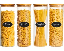 Five Stars® Voorraadpotten - 4 Delige Set - 1900 ML - Glazen Potjes Met Deksel - BPA-vrij - Met Pen & Herschrijfbare Stickers - Snoeppot