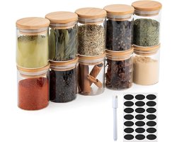 Five Stars® Voorraadpotten - Glazen Potjes Met Deksel - 280 ML - 10 Delige Set - BPA-vrij - Met Pen & Herschrijfbare Stickers - Snoeppot