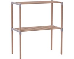 Fixwood 2-laags Ovenrek – Keukenrek van Hout en Kunststof – Magnetron Rek – 58x34x63 cm – Multifunctioneel Opslagrek – Extra Werk- & Opbergruimte