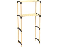 Fixwood 2-Laags Wasmachine Rek – Zwart - Houten Opbergrek voor Wasmachine – Ruimtebesparend Badkamerrek 127 cm – Beukenlook – 33x66x127 cm