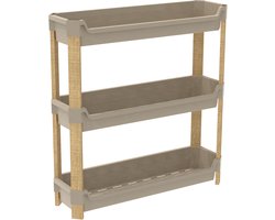 Fixwood 3-laags Modulair Opbergrek – Natuurlijke Houtlook & Crèmekleur – Badkamerrek, Keukenrek of Plantenrek – Stevig & Stapelbaar – 60x20x70 cm