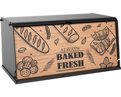 Fixwood Broodtrommel met Houten Klep – Luxe Brooddoos van Kunststof en Hout – Stijlvol & Ruimtebesparend – Houdt Brood Langer Vers – Zwart/Hout Design