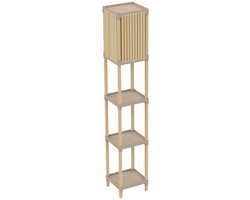 Fixwood Houten Staande Lamp met 3 Planken – Scandinavisch Design – Etagère Vloerlamp – Hout & Linnen – Warm Wit Licht – Voor Woonkamer, Slaapkamer of Kantoor