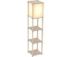 Fixwood Houten Staande Lamp met 3 Planken – Scandinavisch Design – Etagère Vloerlamp – Hout & Linnen – Warm Wit Licht – Voor Woonkamer, Slaapkamer of Kantoor