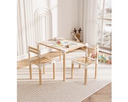 Fixwood Kinder Tafel- en Stoelenset – Natuurlijk Hout & Kunststof – Duurzaam Speel- en Leermeubel – 3-delig (1 Tafel + 2 Stoelen)