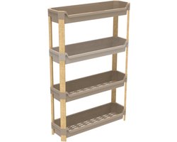 FixWood Modulaire Opbergkast – 4-Laags Houten Rek met Kunststof Bakken – Badkamer, Keuken & Woonkamer – Duurzaam en Stijlvol Design – 68 cm Hoog – Beige / Naturel