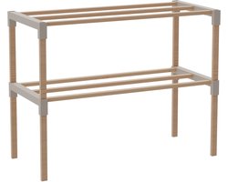 Fixwood Schoenenrek 2 Lagen – Beige - Compact Houten Schoenenkast – Ruimtebesparend Schoenenrek voor 6+ Paar – Duurzaam & Modern Design – 51 x 23 x 39 cm
