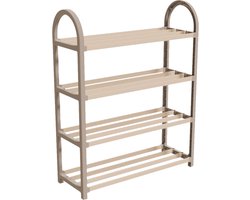 Fixwood Schoenenrek 4 Lagen – Beige - Ruimtebesparend Schoenenkast – Modern Design – Voor 12+ Paar Schoenen – Opbergsysteem Schoenenrek Hal, Slaapkamer of Woonkamer