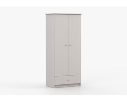 Fizzy Kledingkast 2-deurs met Lade – Compacte Kinderkamer Kast - Kast Fizzy II – Cashmere + Handgrepen Roze