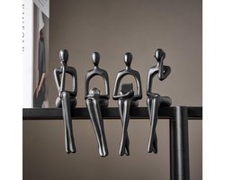 FJSPERM Zwarte Denker Beelden Woondecoraties voor Woonkamer, 4 Stuks Plankdecoratie Accenten, Moderne Abstracte Kunst Sculpturen voor Salontafel TV Kast Bureau Boekenplank Decoratie