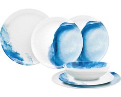 Flamefield Deep Sea serviesset melamine 12-delig – anti-slip, blauw-wit maritiem design