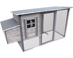 Flamingo Kippenhok Palacio Cottage - 309 x 150 x 117 cm - Ruim Grijs Houten Hok met Buitenren en Legnest