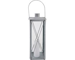 Flancy Flames Lantaarn - zink - windlicht - zilverkleurig - 12 x 12 x 25,5 cm - tuinverlichting