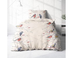 flanel beddengoed 135 x 200 cm crème beige - winter vogel motief - gezellig flanel beddengoed winter flanel beddengoed 135 x 200 cm