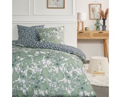 Flanel dekbedovertrek - 240 x 220 - green winter flower